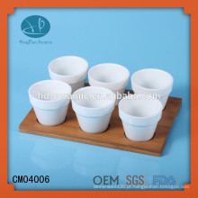 Conjunto de cerâmica de café com bandeja, copo de cerâmica com bandeja de bambu para restaurante